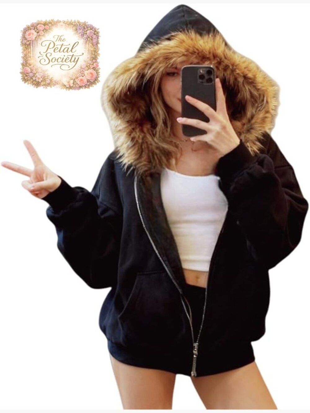 Y2K Zip Up Hoodie Winter Coat Grunge Streetwear Short Sleeve Loose Fit